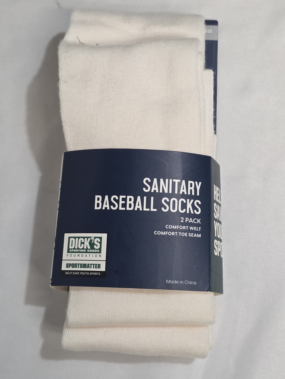 DSG Sanitary Baseball White Athletic Socks 2 Pk Comfort Toe And Welt Seam Large